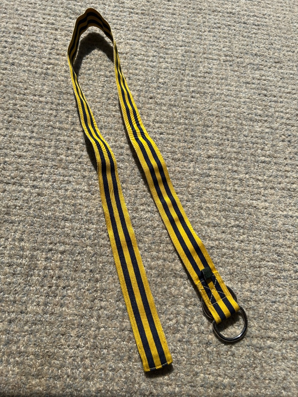 Vintage J. Crew Double D Ring Belt - Grosgrain - Yellow and navy stripe Ribbon